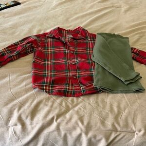 Carter's Red Plaid Button-Down Shirt with Olive Green Thermal Top